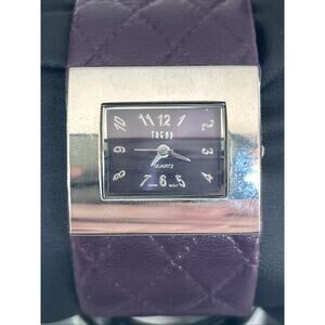 Trendz Silver Tone Purple Band Women’s Cuff Watch
